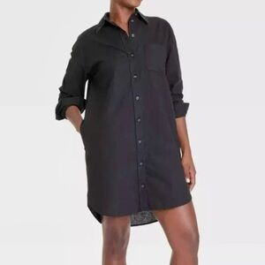 Universal Thread Cotton Linen Oversized Mini Shirt Dress Black Small